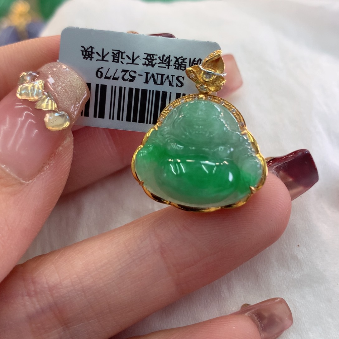 翡翠吊坠(不含链)18K金镶嵌