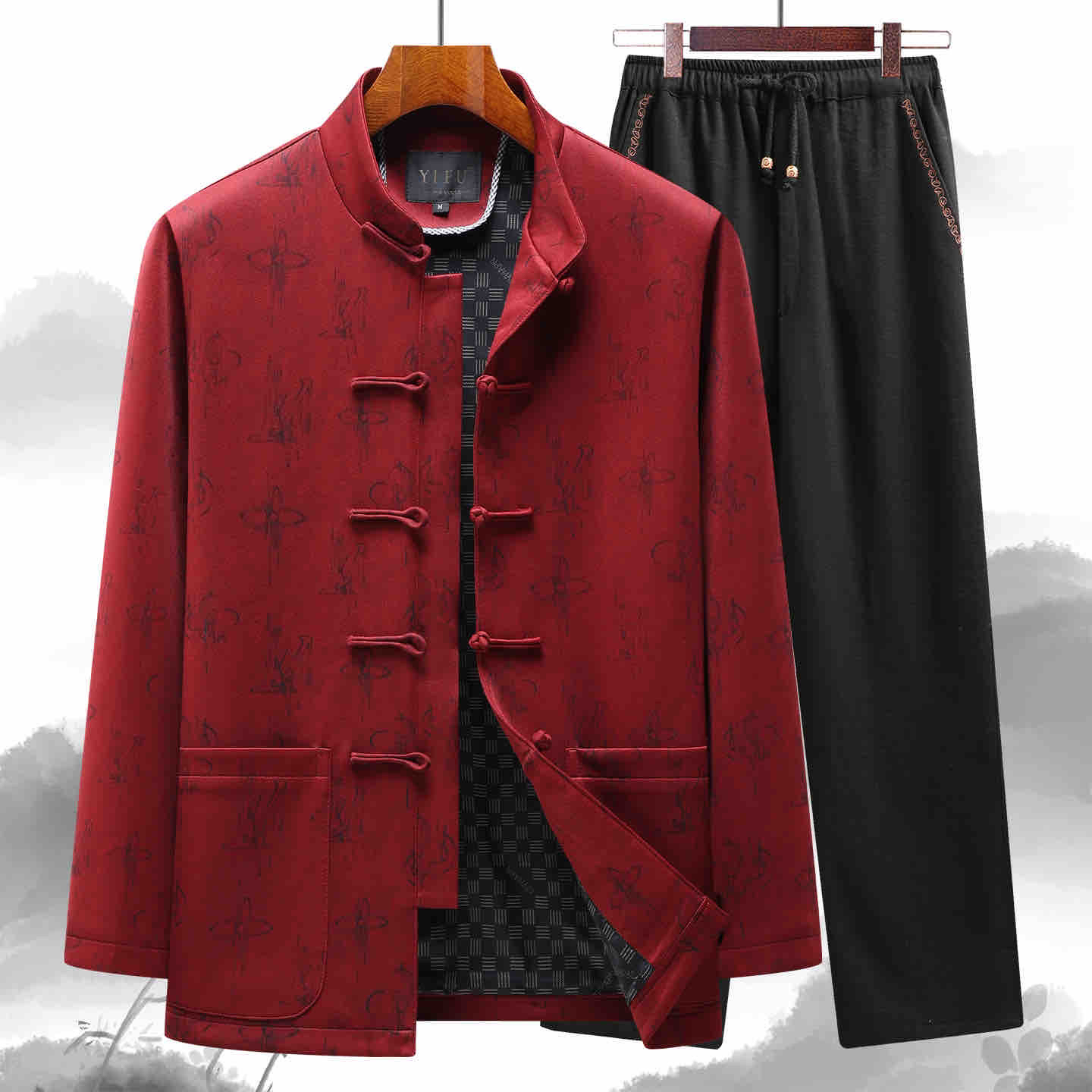 新款中老年男士套装爸爸春秋外套中国爷爷老人休闲生日唐装衣服