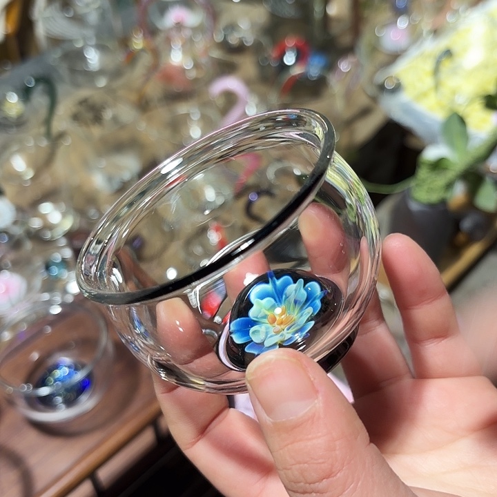 无盖款钢化玻璃蓝花语缸杯