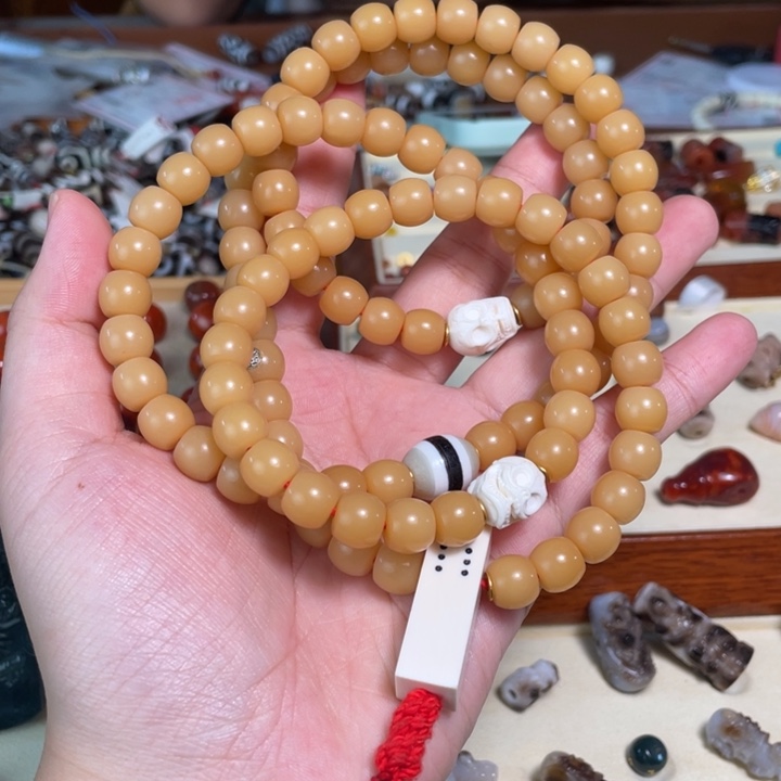 白玉菩提吊坠9长链手串