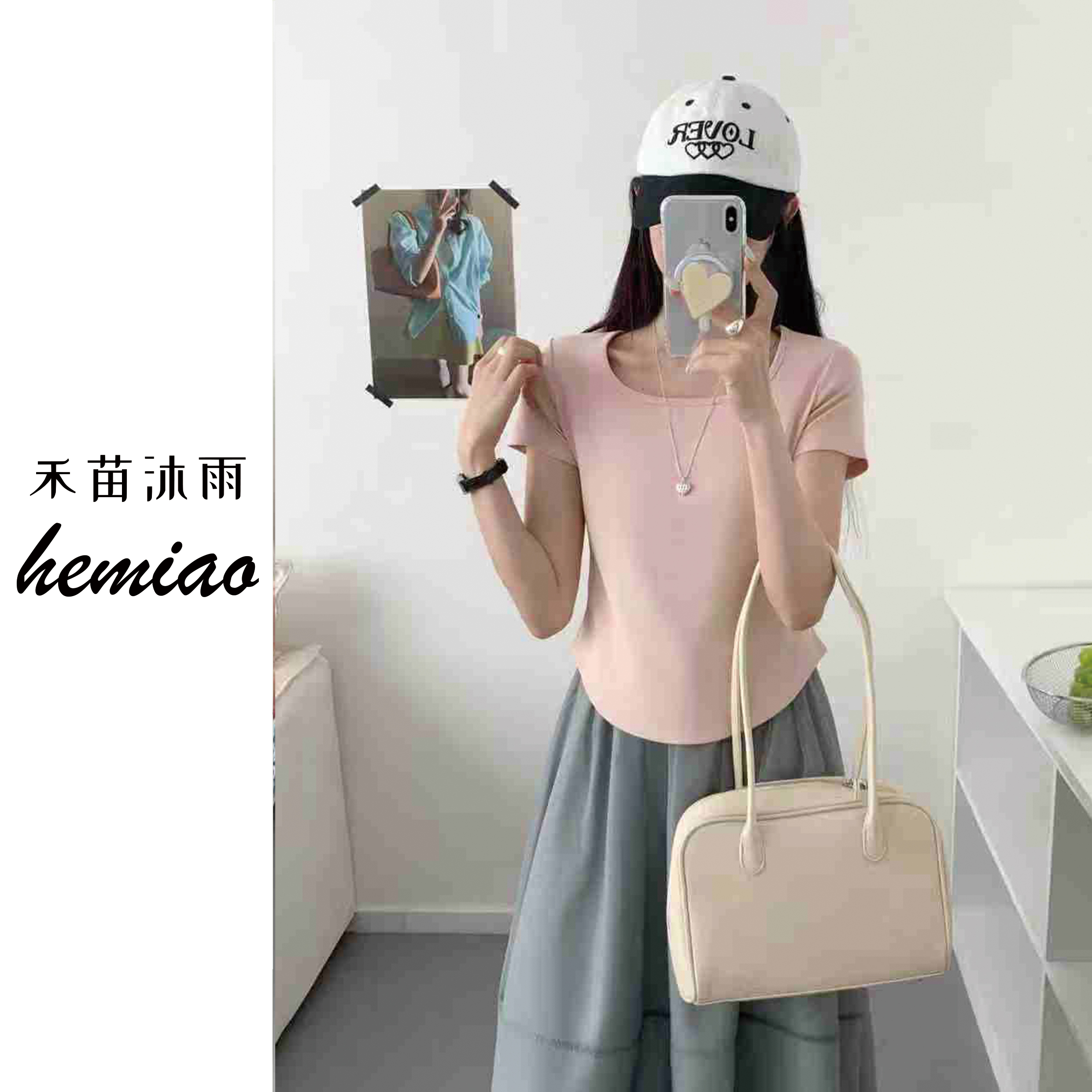 微胖方领正肩短袖夏季显瘦遮肚韩版修身设计感小众定制莫兰迪