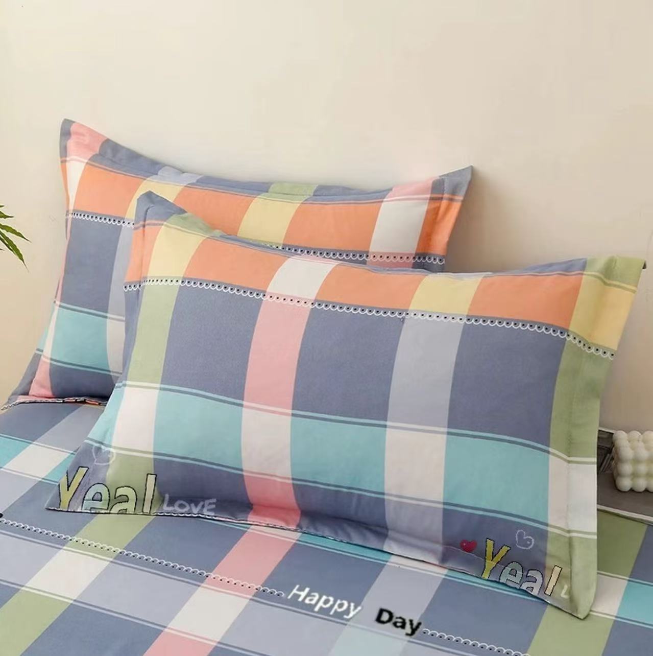 新款格子 通用枕套一对（48*74cm）