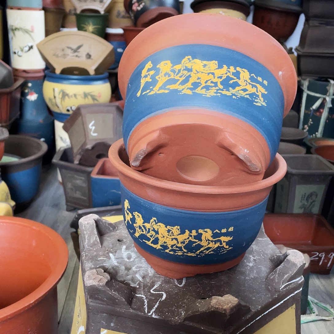 22+22蓝色八骏图花盆花盆花盆