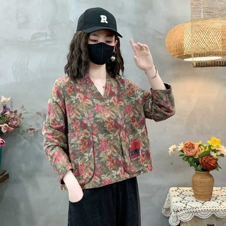 新款双面双穿中式时尚女装上衣修身显瘦花色2025小衫