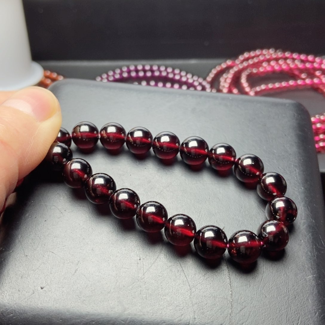 未镶嵌手链石榴石8酒红色