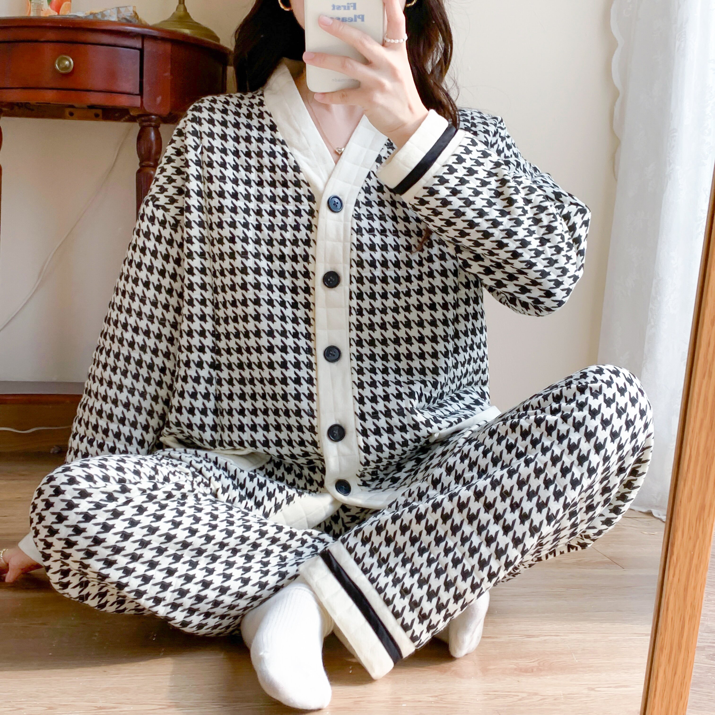 （隐形拉链款）秋冬空气棉哺乳月子服