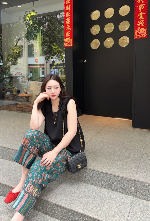 复古花色汉麻裤子一套(no退换)