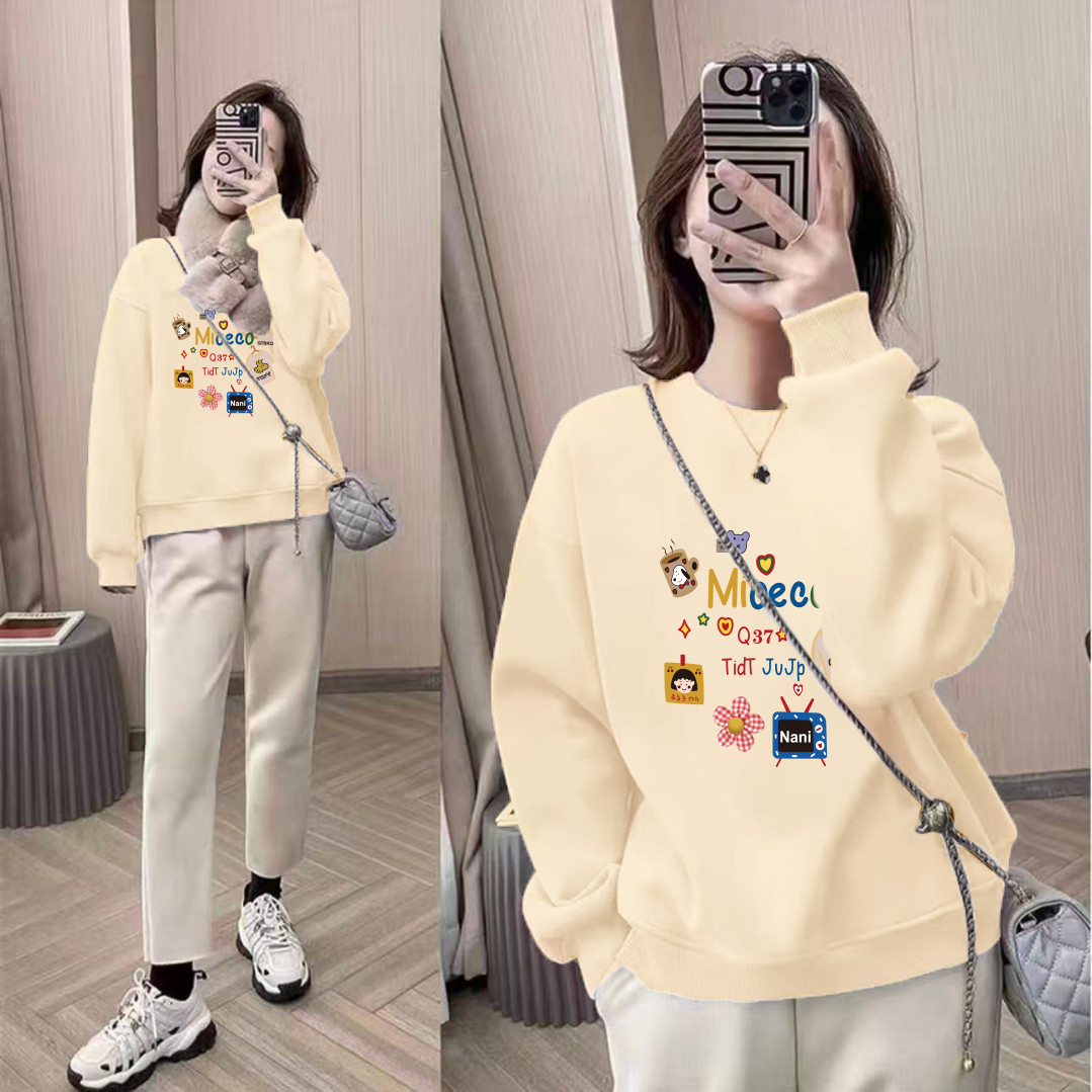 卫衣圆领宽松纯棉正肩男女加绒上衣冬季显瘦百搭印花休闲韩版男