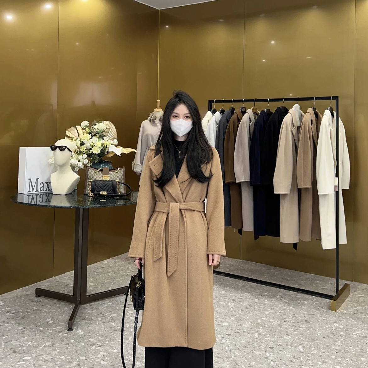 99新 MaxMara 6954/驼色长款系腰带大衣外套/34码/99新
