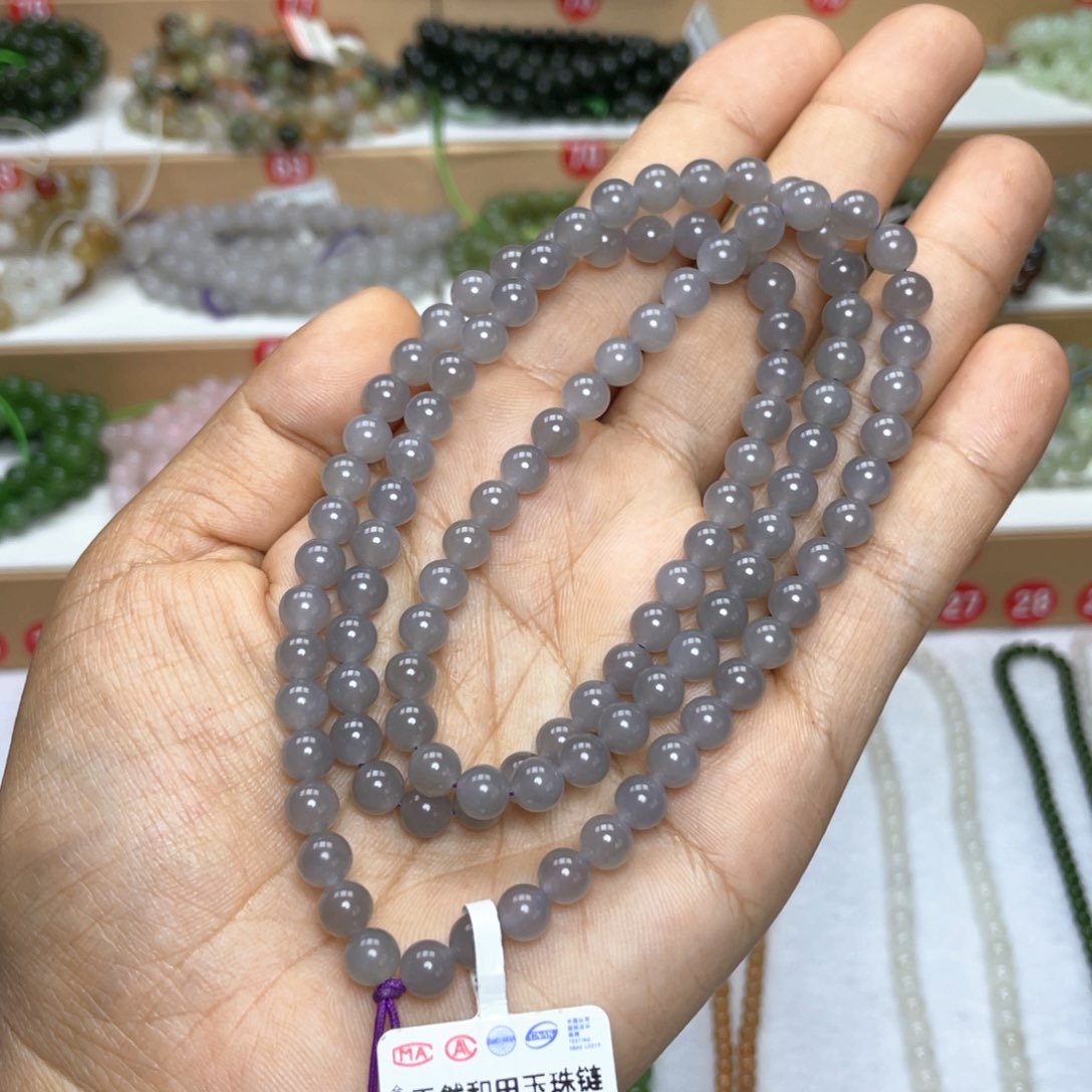 和田玉未镶嵌颈饰海**空6mm