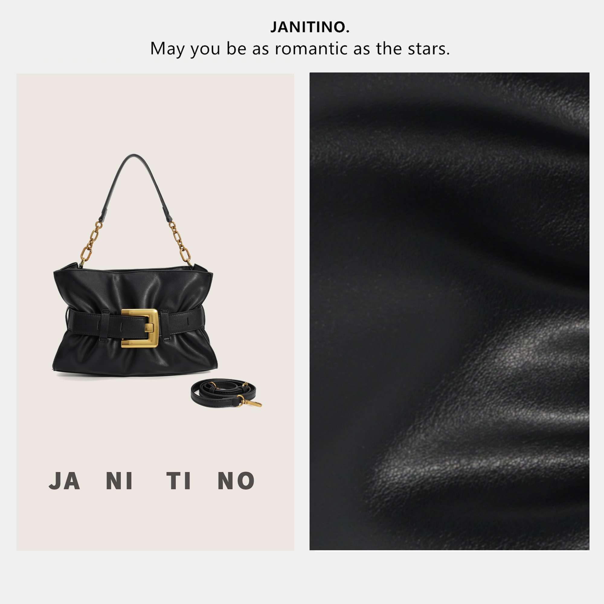 JANITINO/佳妮蒂诺新款轻奢时尚简约女士高级感单肩手提包4856黑