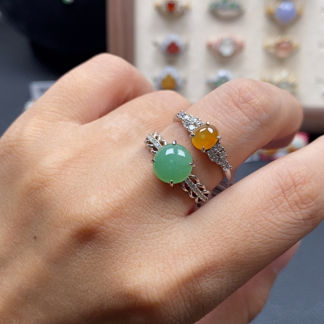 ****子翡翠银S925镶嵌戒指