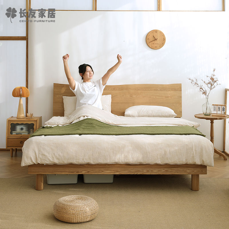 长友静月床白蜡木全实木大床主卧床原木风北欧风主卧次卧客卧婚床