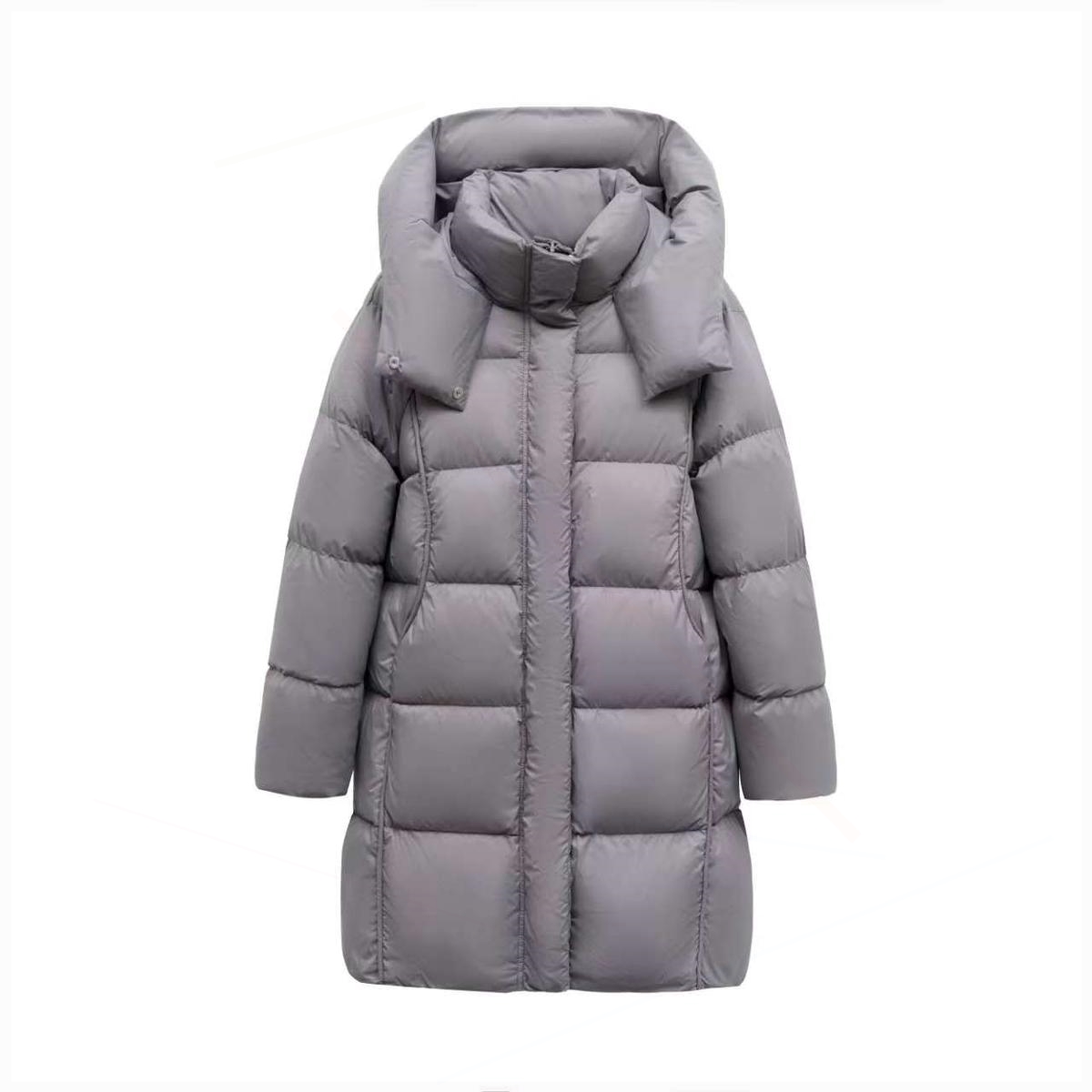 【90白鹅绒】云朵泡芙连帽休闲中长款羽绒服女新款加厚保暖纯色外套