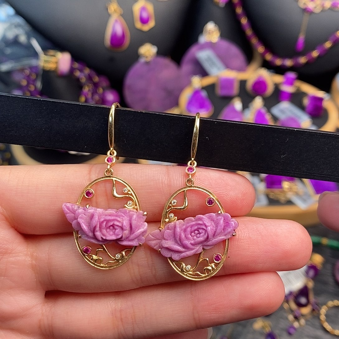 苏纪石（舒俱来）耳饰18K金镶嵌