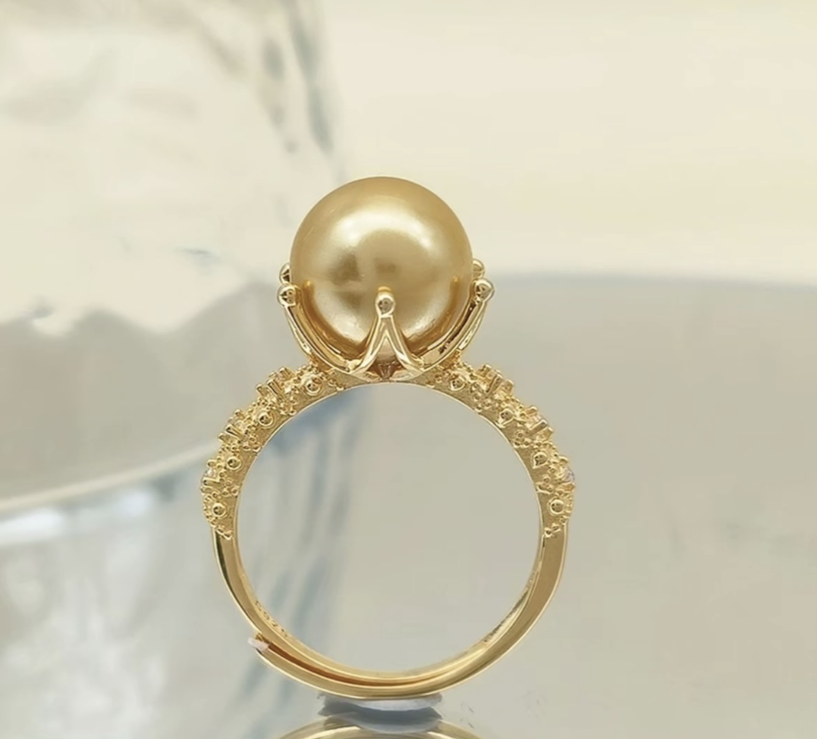 铜合金戒指 【飛梵匠造】10mm正圆极光浓金微瑕六爪可调节戒指8005