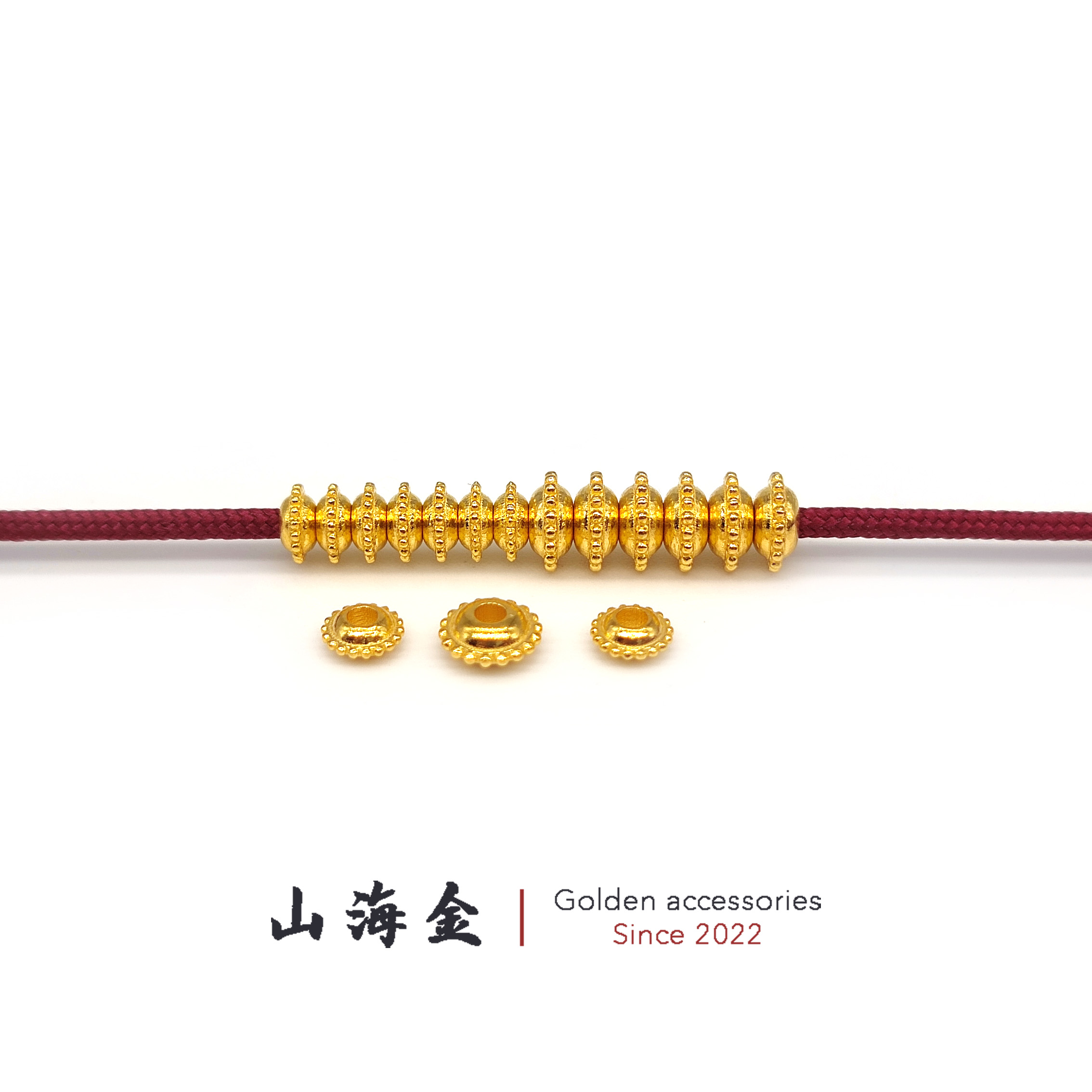 山海金 24K黄金999足金齿轮飞碟隔片小隔珠弟子珠DIY配饰