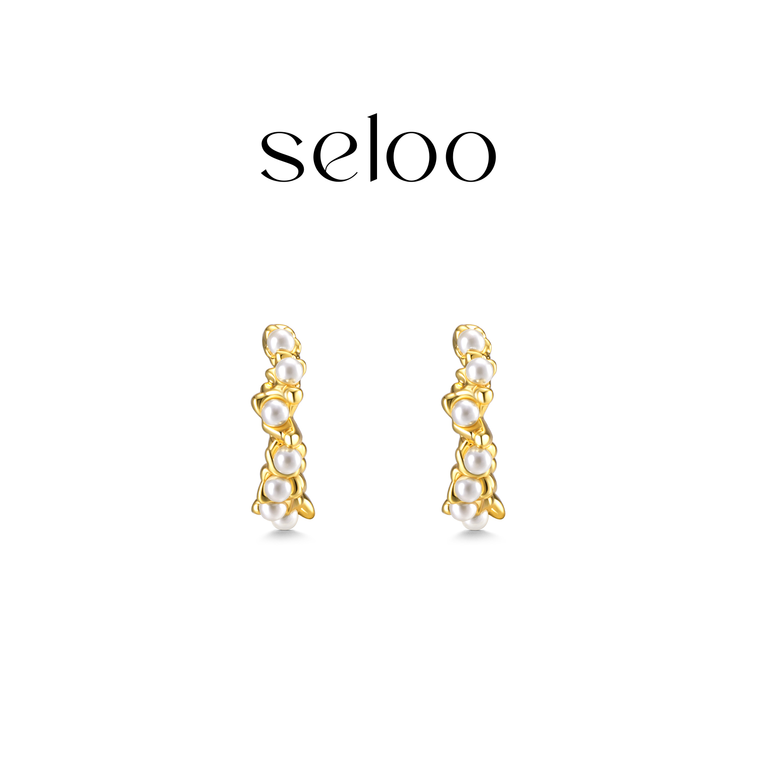 铜合金耳饰  Seloo【异形C字珠珠耳钉】韩国小众时尚饰品SE503R305