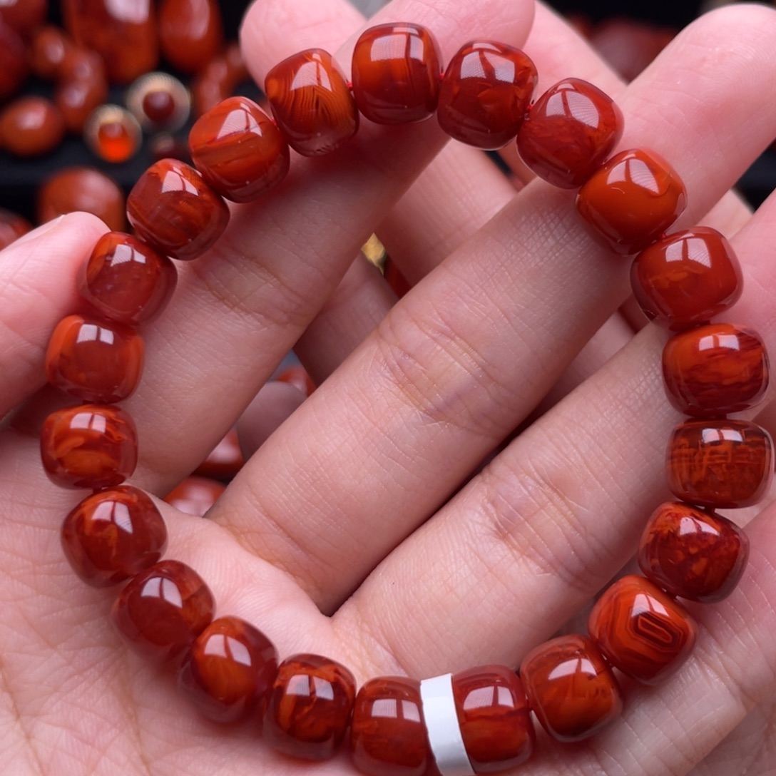 南红玛瑙未镶嵌珠宝奇石单圈10mm