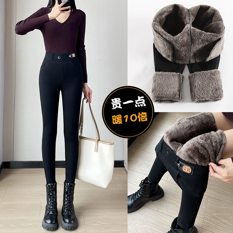 秋冬新款小黑裤加绒裤加厚显瘦高腰紧身韩版百搭小脚裤打底外穿