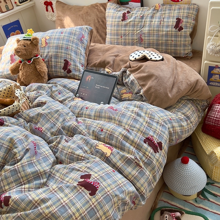 水洗棉+牛奶绒四件套双面可用四季可用