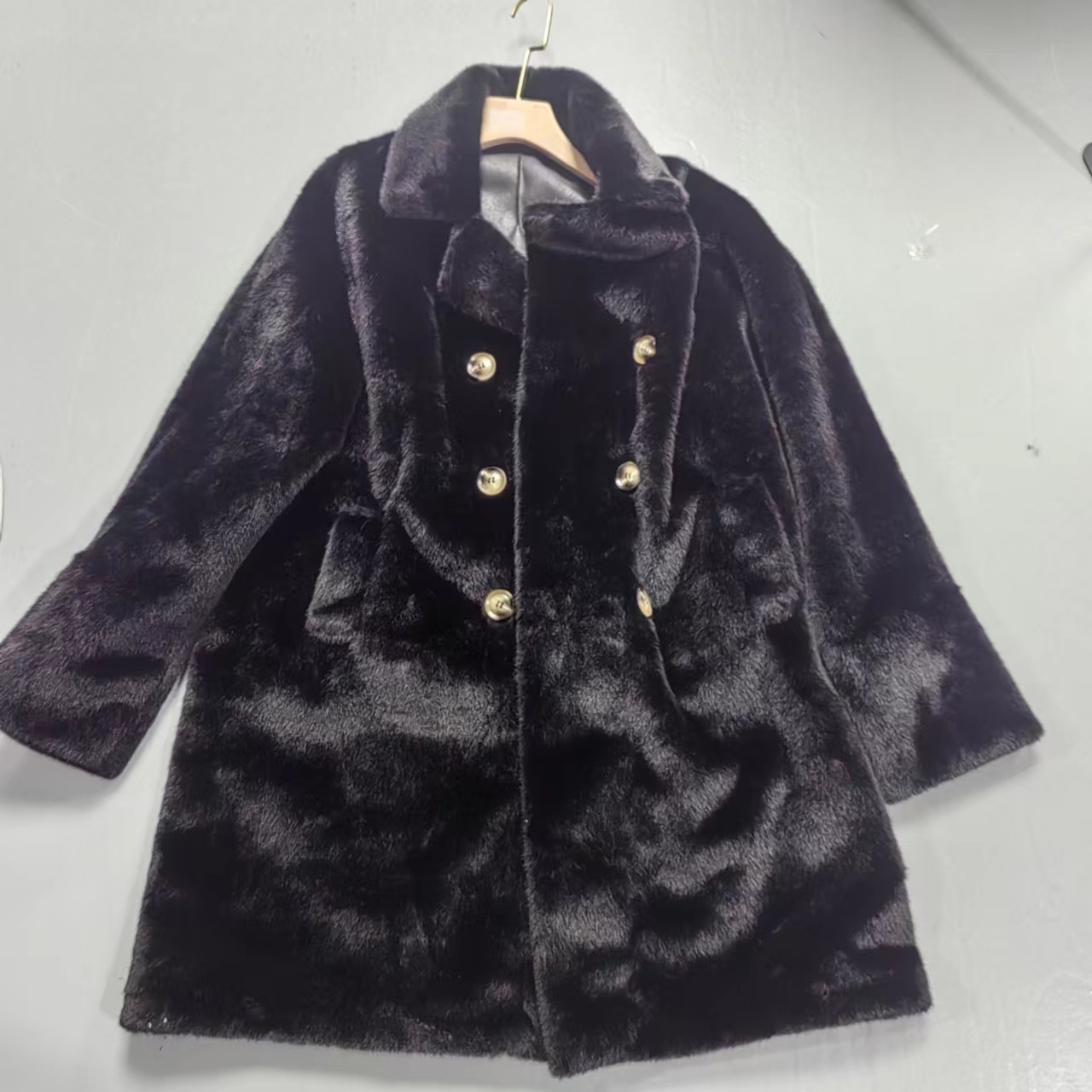 人造皮草 【南油玲姐】黑色新款中长款外套84613