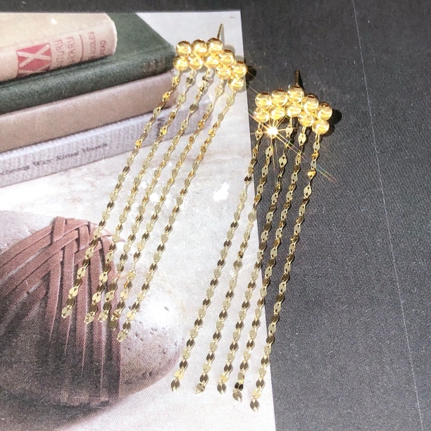 【皇冠轻奢】18k金｜轻奢爆闪瀑布流苏耳钉气质百搭高级感5.5cm
