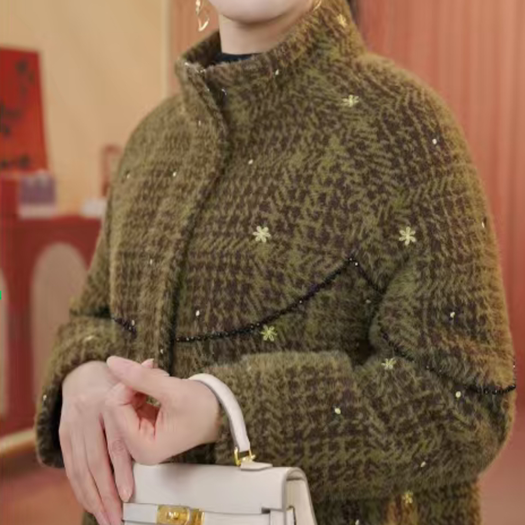 X1191经典百搭小香风短款（加棉加厚）外套2025新款妈妈秋冬厚款