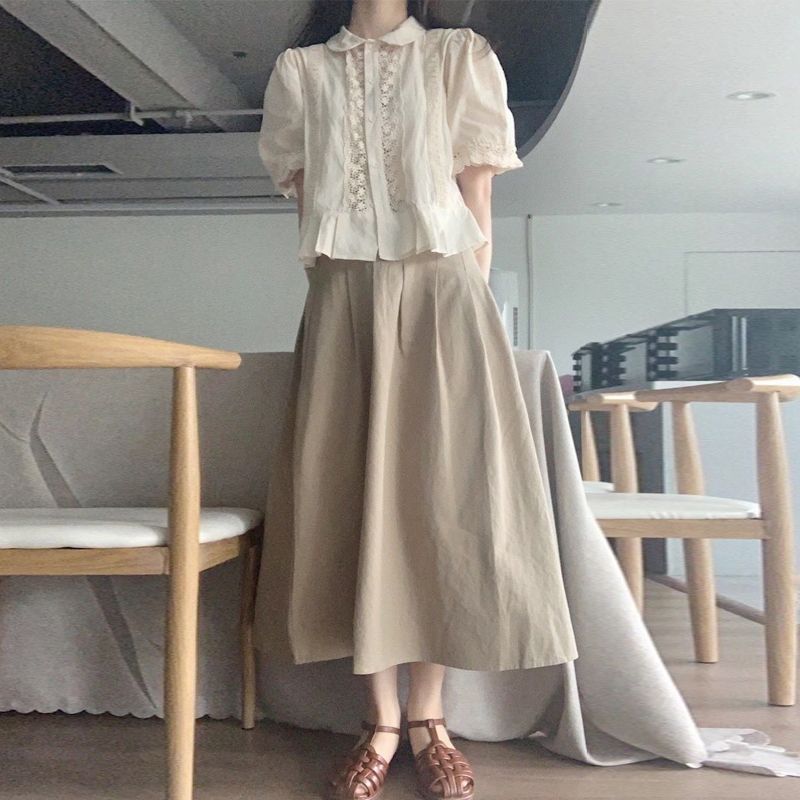 时尚套装女2025夏季新款复古蕾丝法式衬衫设计感小众半身裙两件套
