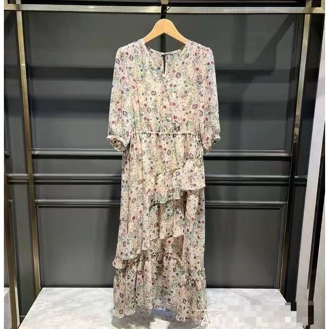 SS251156  sis夏季碎花荷叶边吊带连衣裙两件套