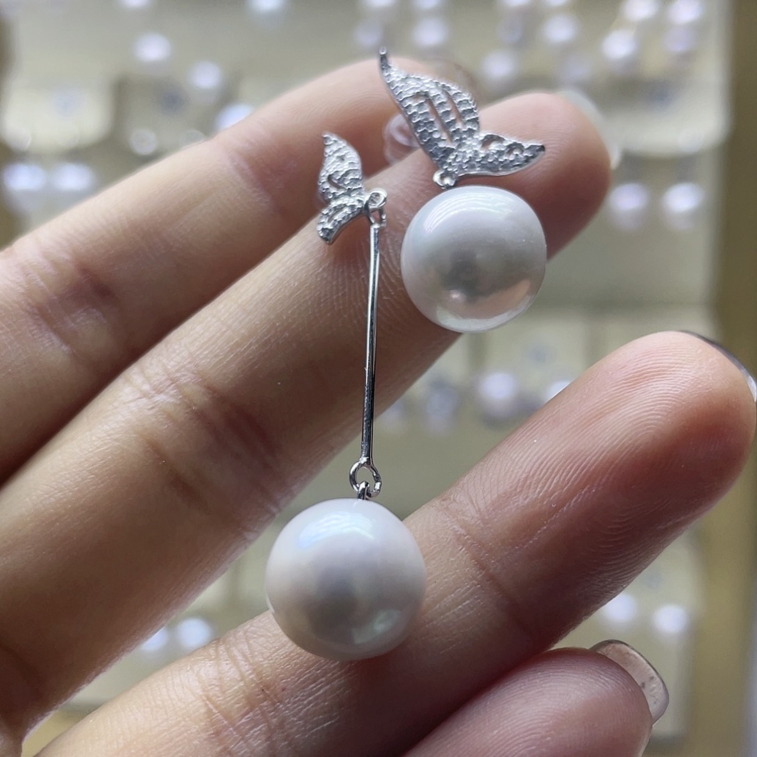淡水珍珠耳饰银S925镶嵌