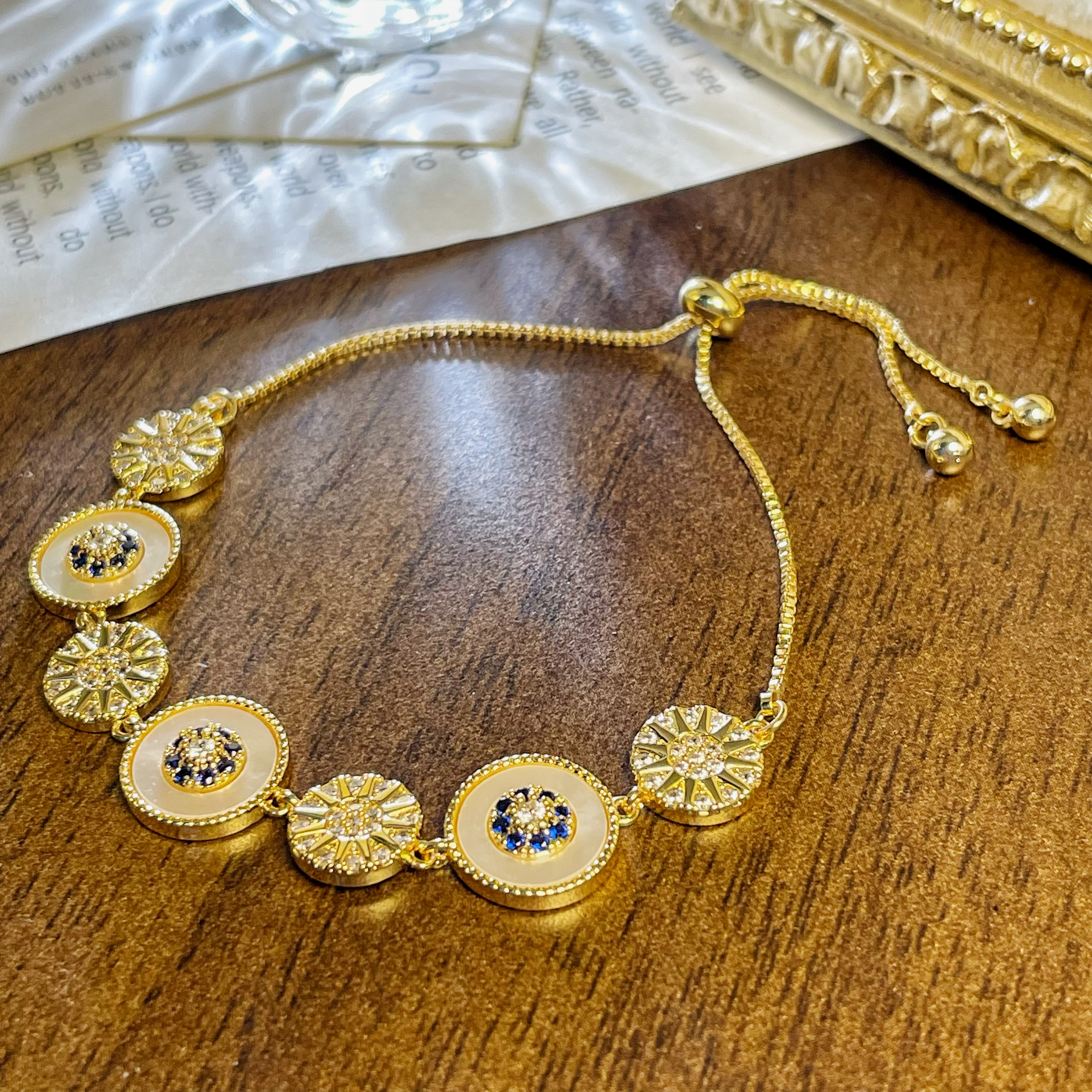 铜合金合成锆石手链 M6-1539 八芒星金手链复古时尚轻奢精致