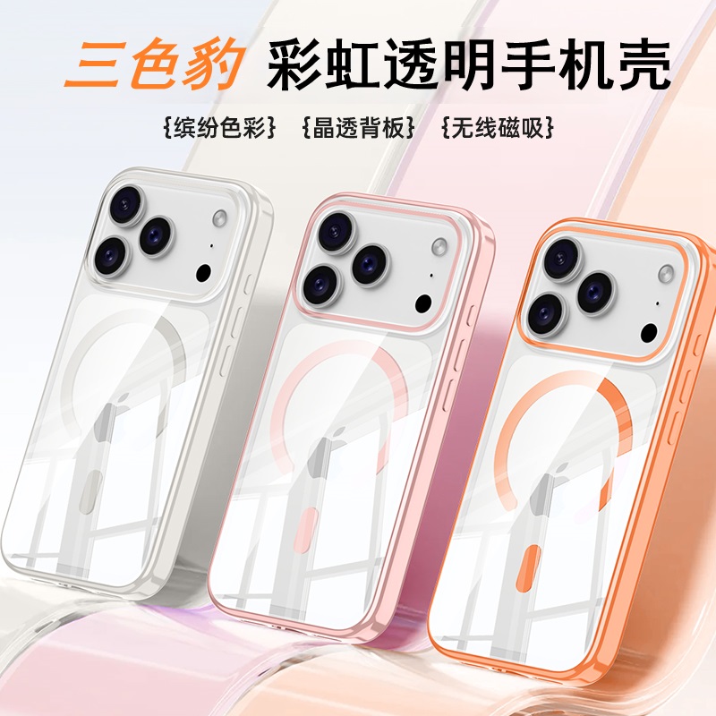 【彩虹系列】适用苹果手机磁吸全包不发黄AI按键超薄防摔透明手机壳