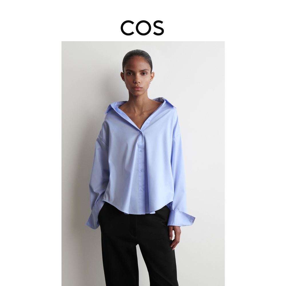 COS女装 休闲版型翻领棉质衬衫浅蓝色2025秋季新品1290610002