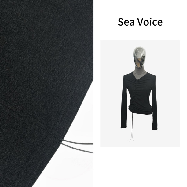 简约斜束带设计长袖T恤女显瘦休闲百搭打底衫5633-525