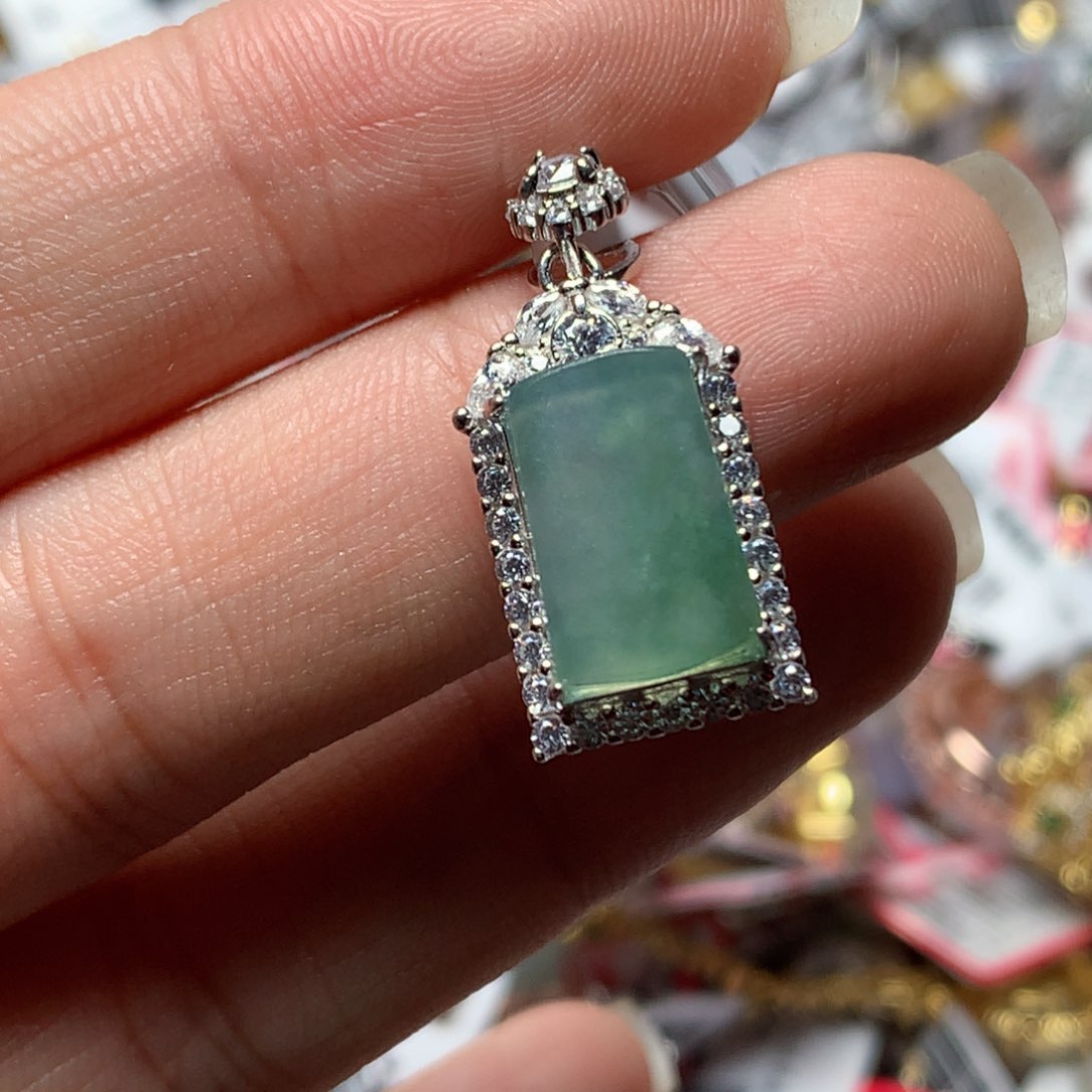 翡翠戒指银S925镶嵌天然翡翠吊坠