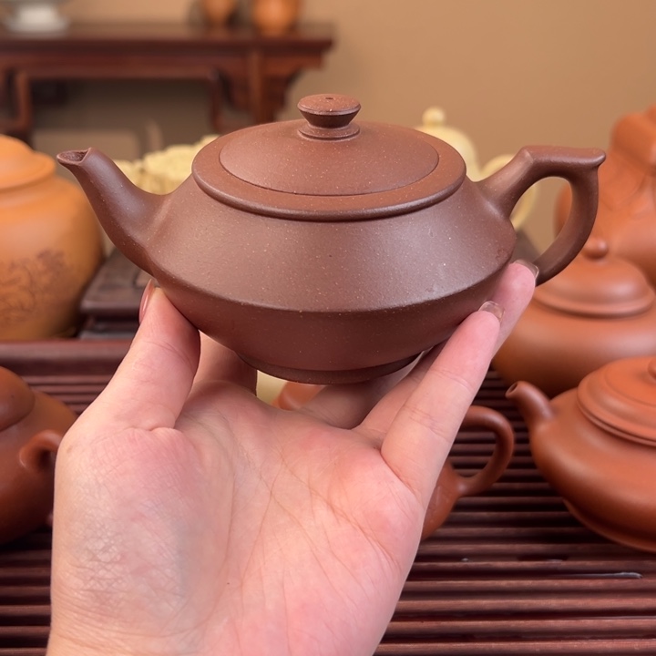 秦***粤茶壶紫砂封釉棕红紫泥汉云240cc