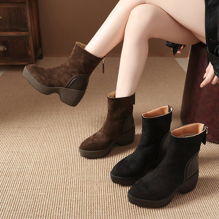 复古港风显高显秋冬新款超轻厚底短靴显高显瘦