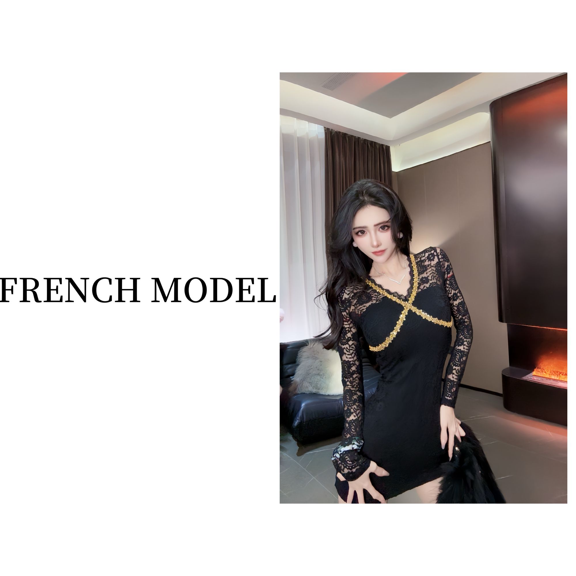 法模FRENCH MODEL. 2024秋季蕾丝设计气质金线连衣裙 41160568