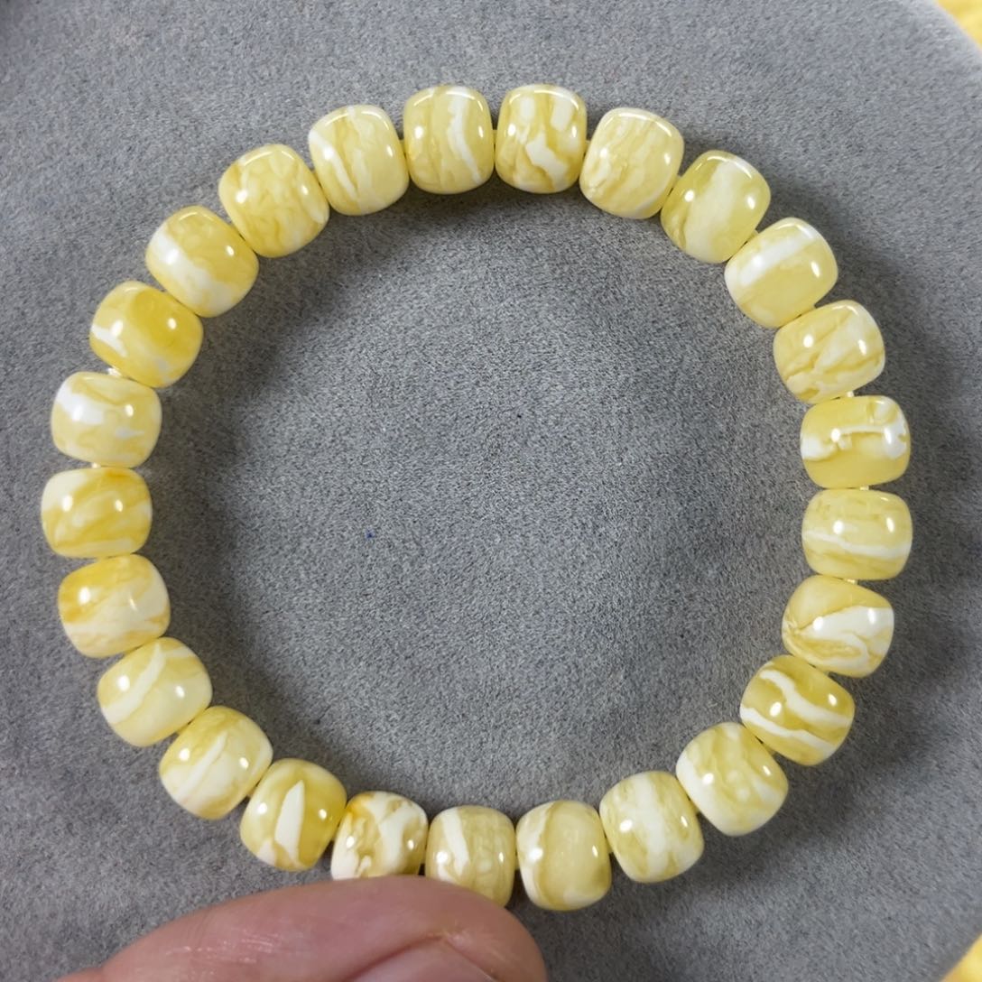 未镶嵌蜜蜡手串未*纯天然俄料瓷白花虎皮