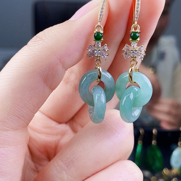 翡翠耳饰银S925镶嵌饰品