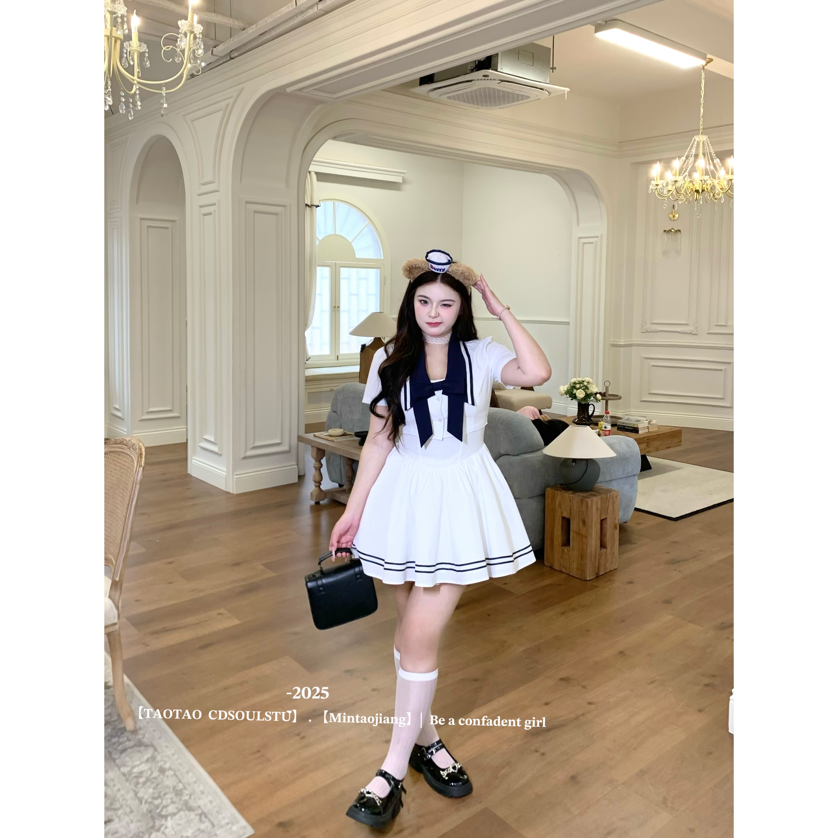 SWEET【奥兰学院】微胖纯欲辣妹学院拼接蝴蝶结吊带连衣裙开衫套装