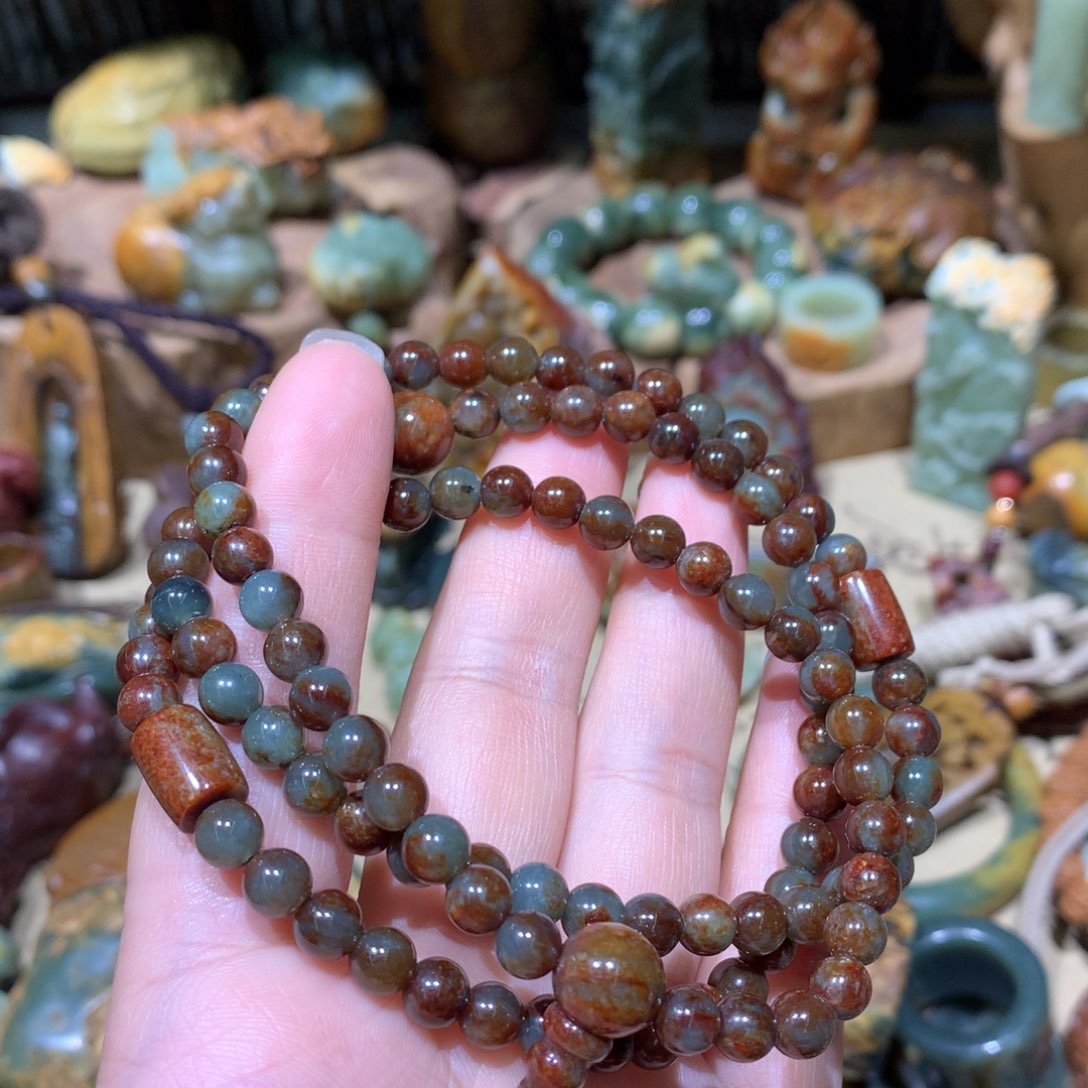 岫岩河磨玉（透闪石质玉）108粒多圈项链未镶嵌Y*D