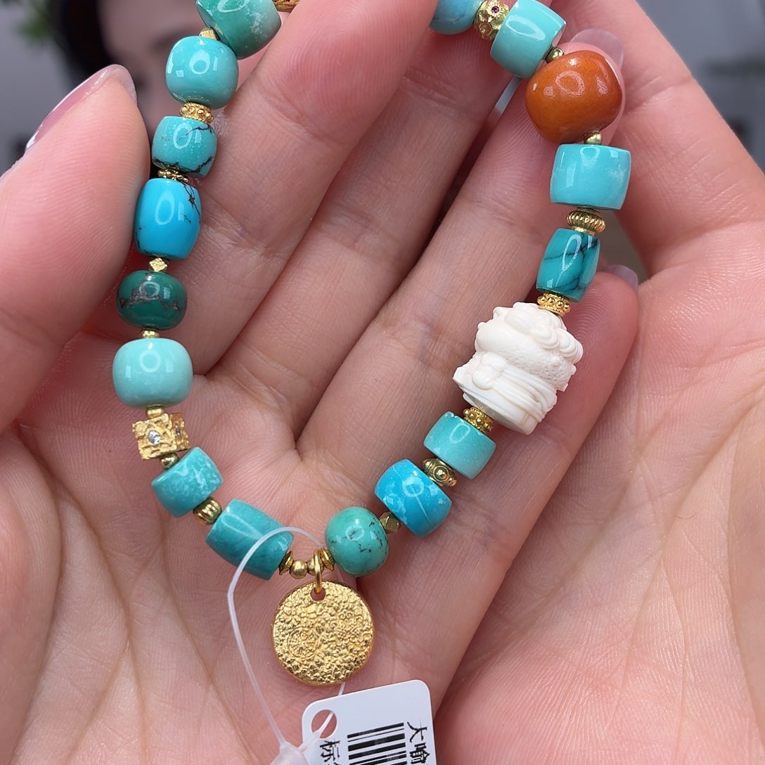 银S925镀金镶嵌绿松石手链