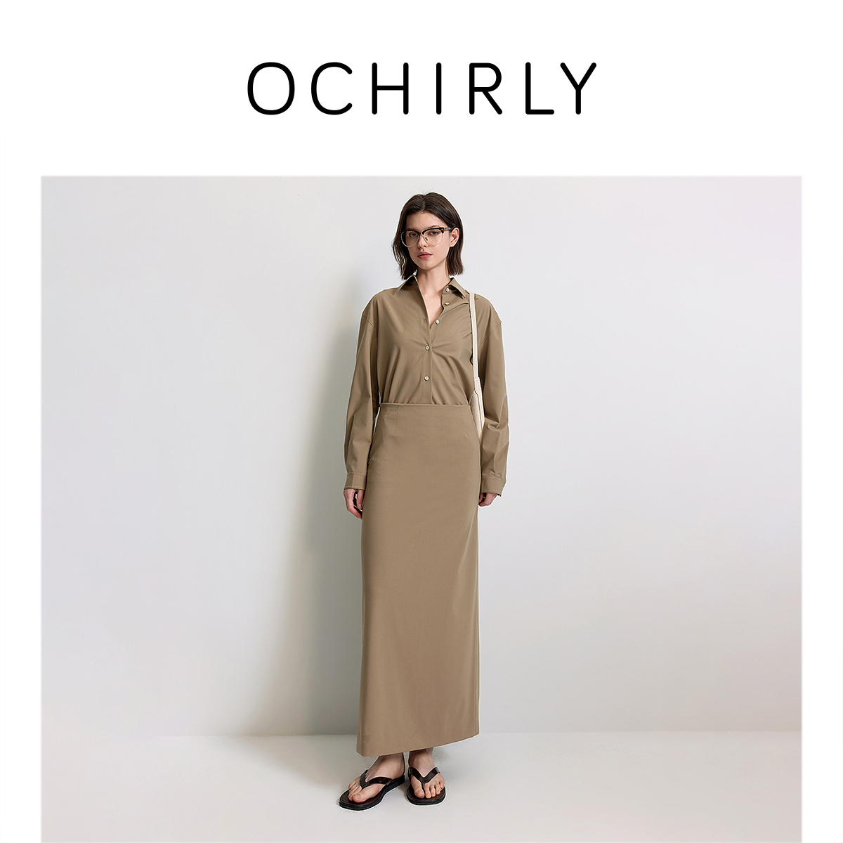 【商场同款】OCHIRLY欧时力衬衫领假两件连衣裙长裙淡人25夏新款