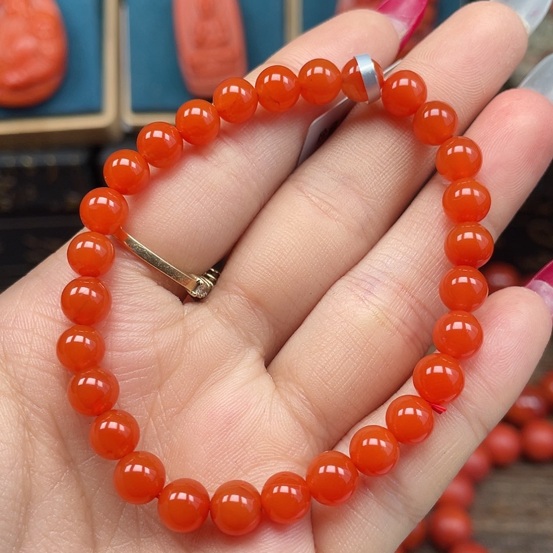 南红玛瑙未镶嵌手串精品 保山河湾冰红卡6mm+