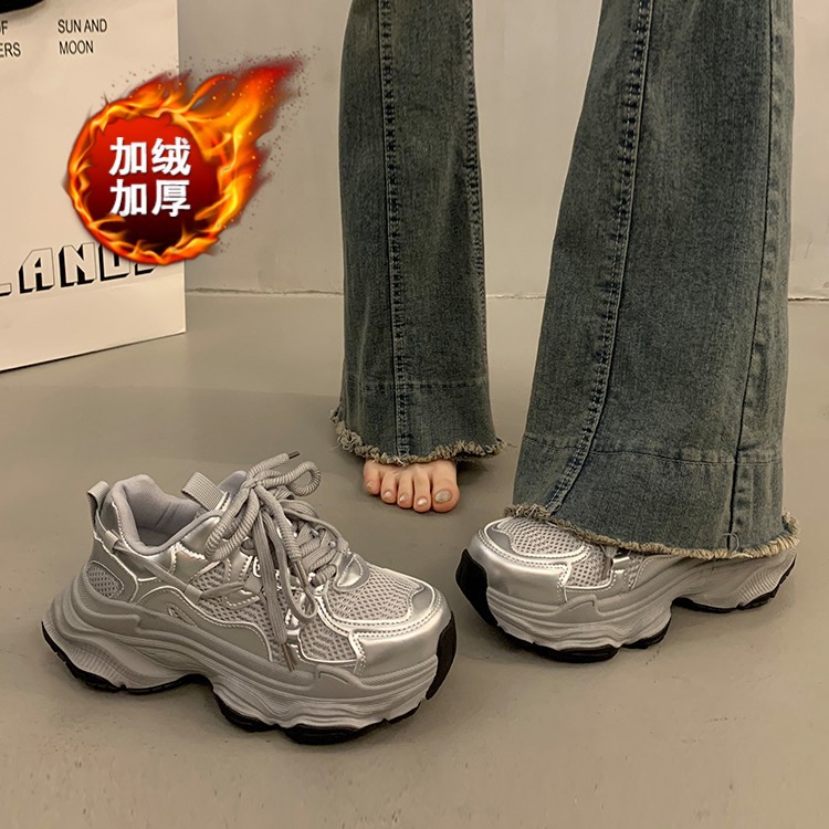 爆款鞋子老爹鞋女加绒加厚2025厚底增高新款休闲百搭运动鞋高颜值