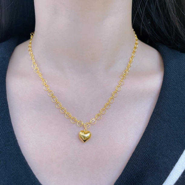 5G高精工艺足金999光环爱心套链（高工不退换，介意勿拍）