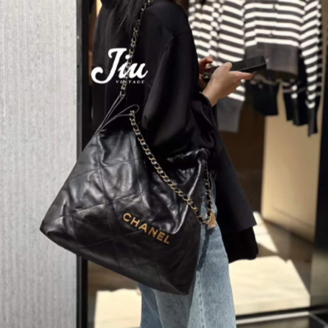 99新 Chanel/香奈儿 22bag中号黑金99新CG8-0257