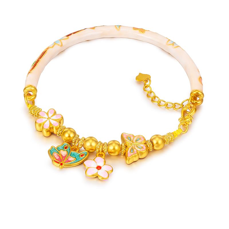 恒宝福【琳琳专享】足金999 无氰硬金桃花蝴蝶半镯手链